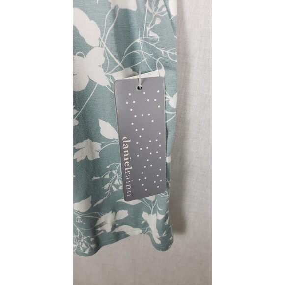 Daniel Rainn Blouse Top L Green White Floral Boho Tassel Tie Dainty Feminine - Picture 5 of 10